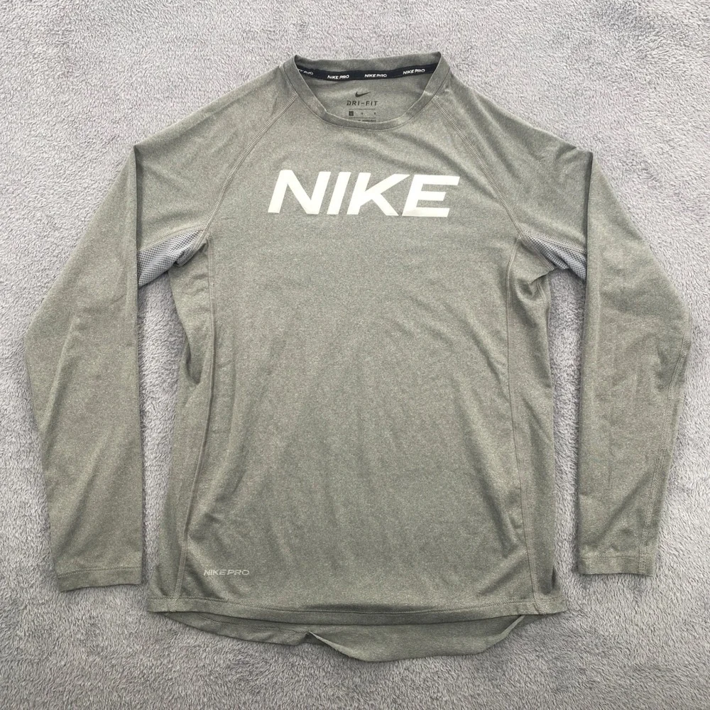 Nike Pro Dri-FIT Long Sleeve Shirt Kids Large Gray Athletic Training Top